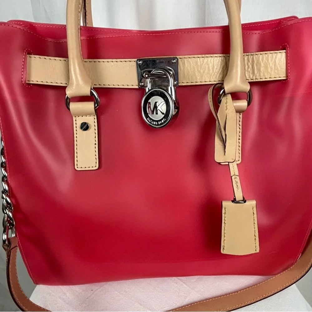 Michael Kors Candy Red PVC Tote Handbag‎ 13” x 12” - 10” Shoulder Strap